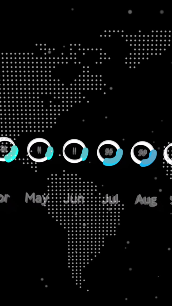 Animation of months data processing and statistics over world map and globe