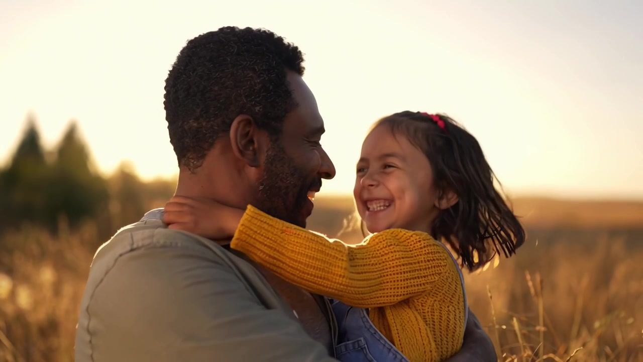 Father and Daughter Embracing in a Golden Field at Sunset