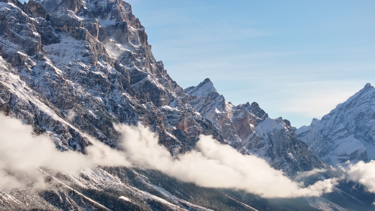 Aerial drone view of the Giau Pass in the Dolomites, Italy