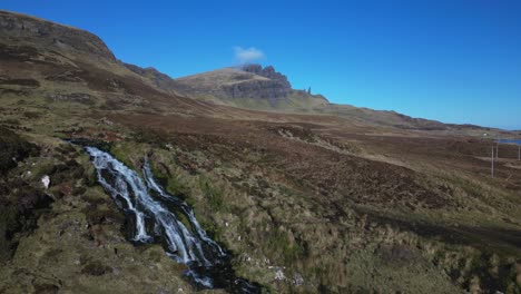 Slow-motion-approach-of-waterfall-in-Scottish-wilderness-at-Brides-Veil-Falls-Trotternish-Isle-of-Skye