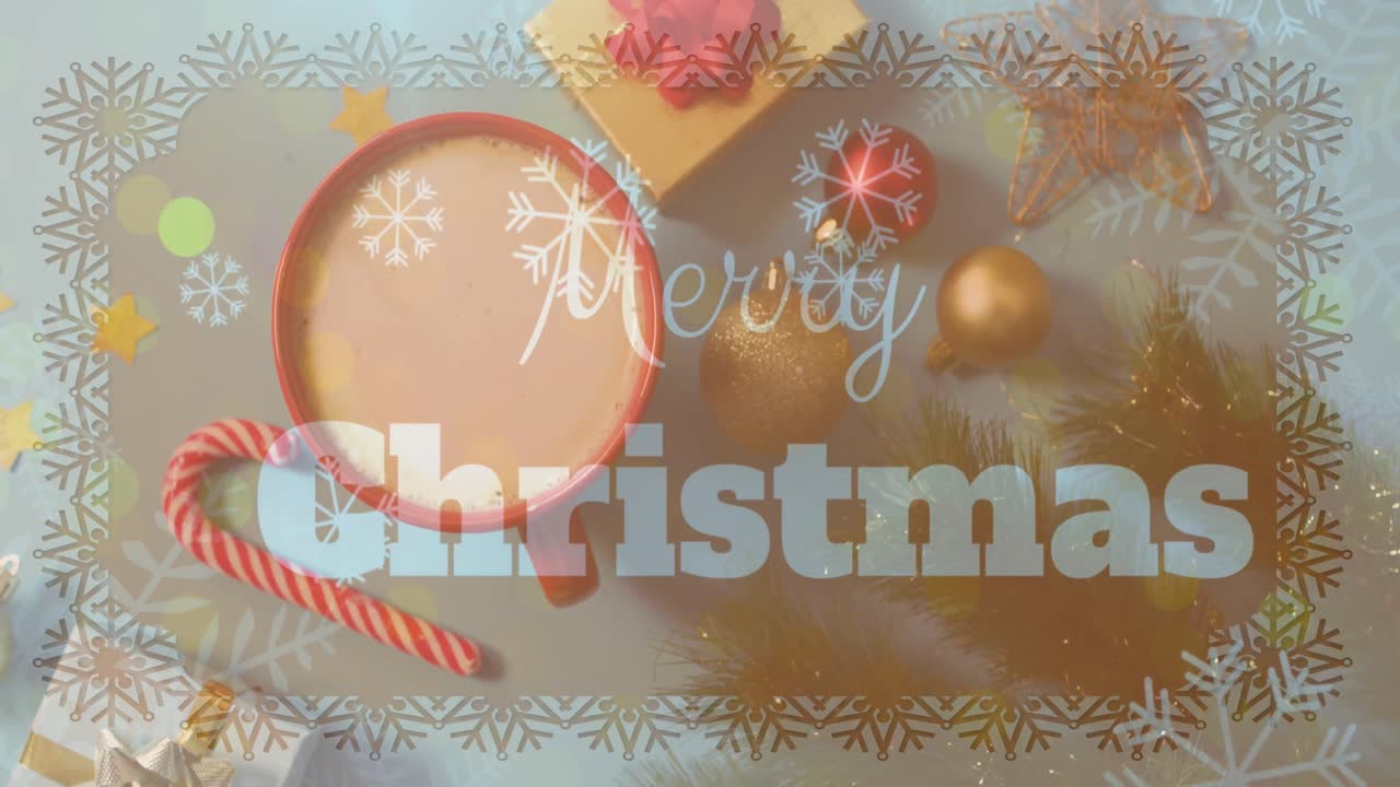 크리스마스 장식 위에 메리 크리스마스 텍스트의 애니메이션
