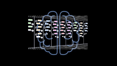 animación del procesamiento de datos de la ia sobre el cerebro y la placa de circuitos de la computadora