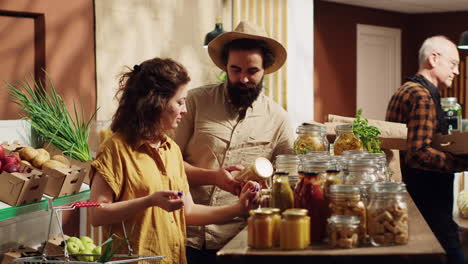 happy couple buys organic food