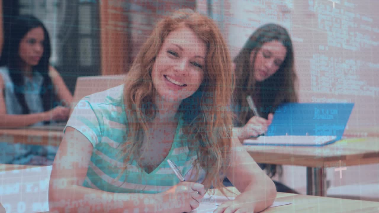 Animazione dell’elaborazione dati su diversi studenti che scrivono