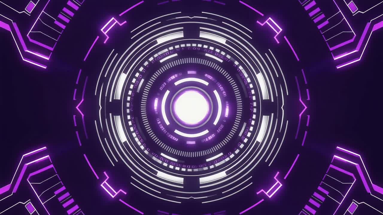 Interfaccia HUD digitale futuristica con elementi viola luminosi