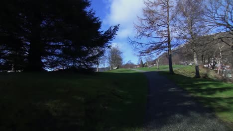 Landåsparken-in-Bergen,-Norway-on-a-sunny-day-with-blue-skyes