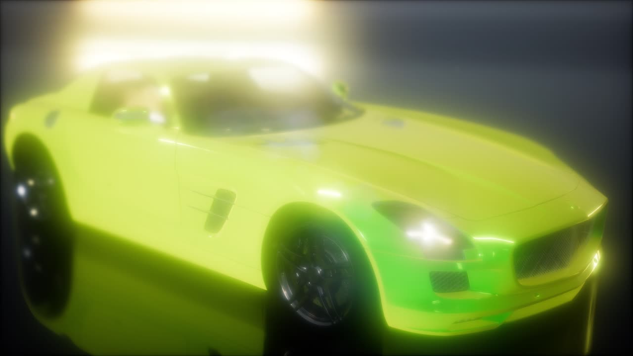 밝은 조명을 가진 어두운 스튜디오에서 럭셔리 스포츠 자동차