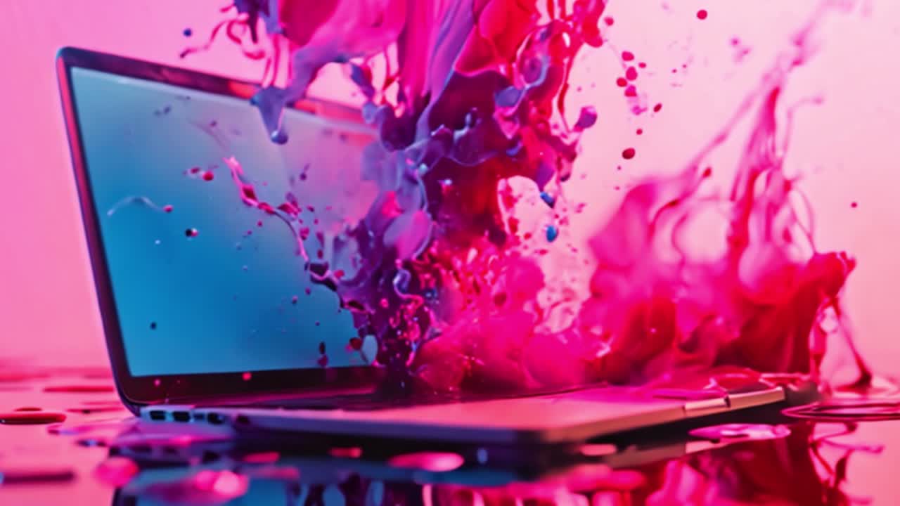 Laptop with Vibrant Paint Splash