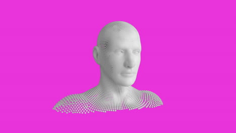 animación de puntos que forman una representación humana contra un fondo rosado
