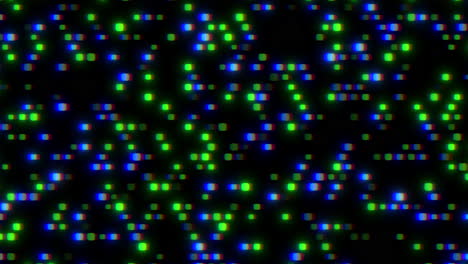 digital abstract grid of bright green and blue dots on black background