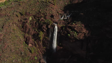 Fantastic-close-up-aerial-shot-of-a-beautiful-waterfall-caused-by-the-heavy-rains-of-Cyclone-Hermine-on-the-island-of-Gran-Canaria-recently