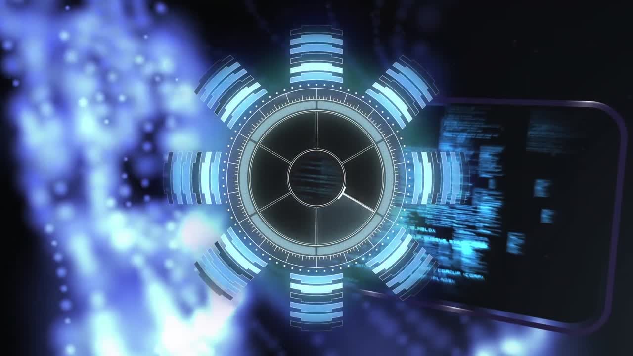 animación del escaneo del alcance sobre puntos de luz y procesamiento de datos