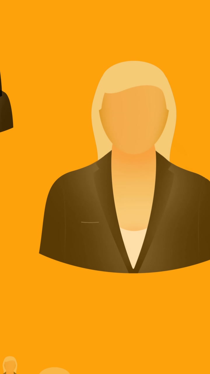 Animation d'icônes de femme d'affaires en ligne se déplaçant sur un fond jaune