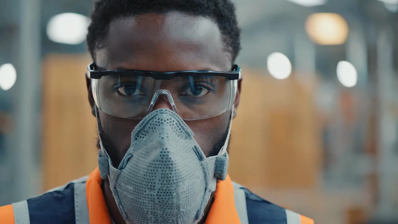 Man wearing safety glasses and face mask