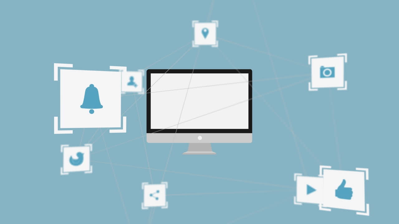 컴퓨터를 통해 미디어 아이콘의 애니메이션