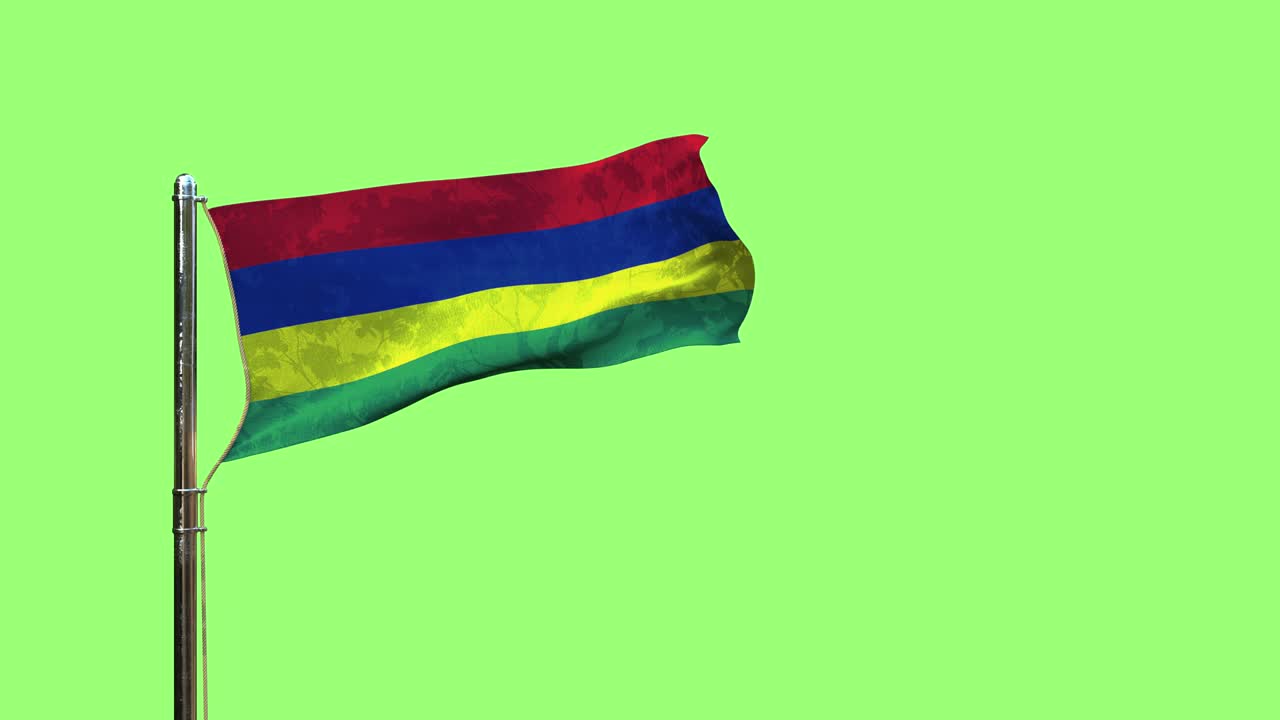 agitando la bandera de mauricio para el día de los veteranos en la pantalla de la tecla chroma, aislado