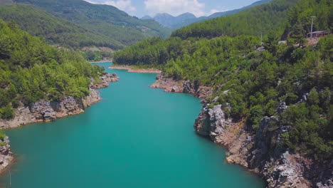 serene mountain lake from above