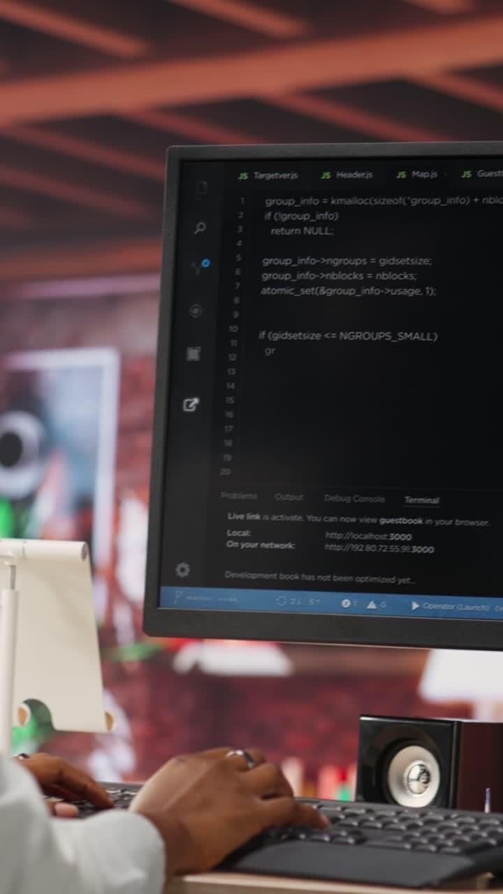 Vertical video Admin doing maintenance on artificial intelligence, listening music
