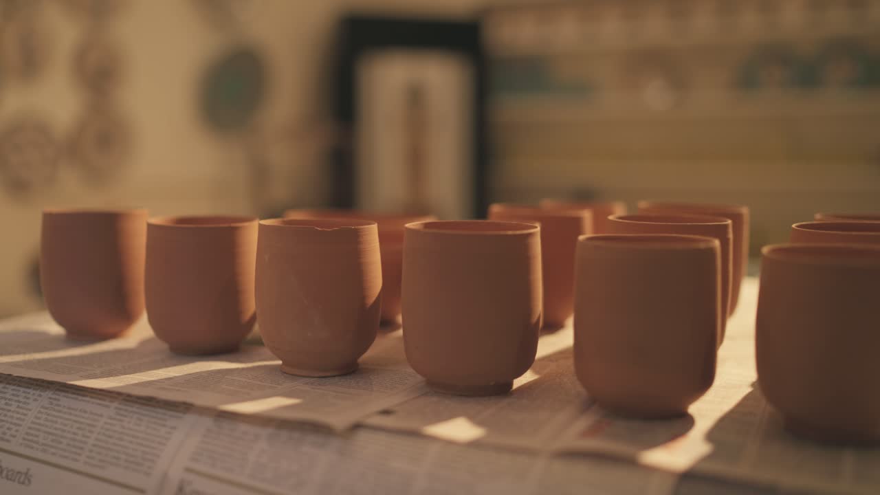 Clay pots getting dried under sunlight during daytime in Pakistan.