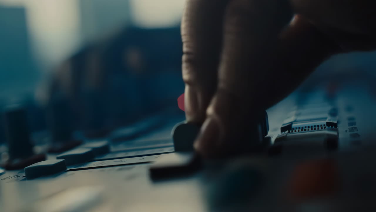 Hand Adjusting a Fader on a Mixing Console