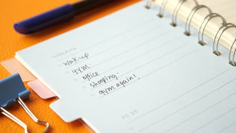 Daily schedule in a notebook
