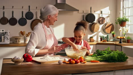 grandmother and granddaughter baking together