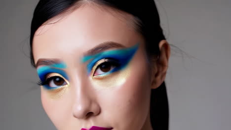 vibrant makeup close-up with blue eyeshadow and magenta lips