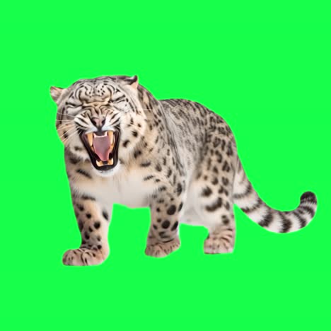 fierce snow leopard roar animation, transparent 4k video, green screen