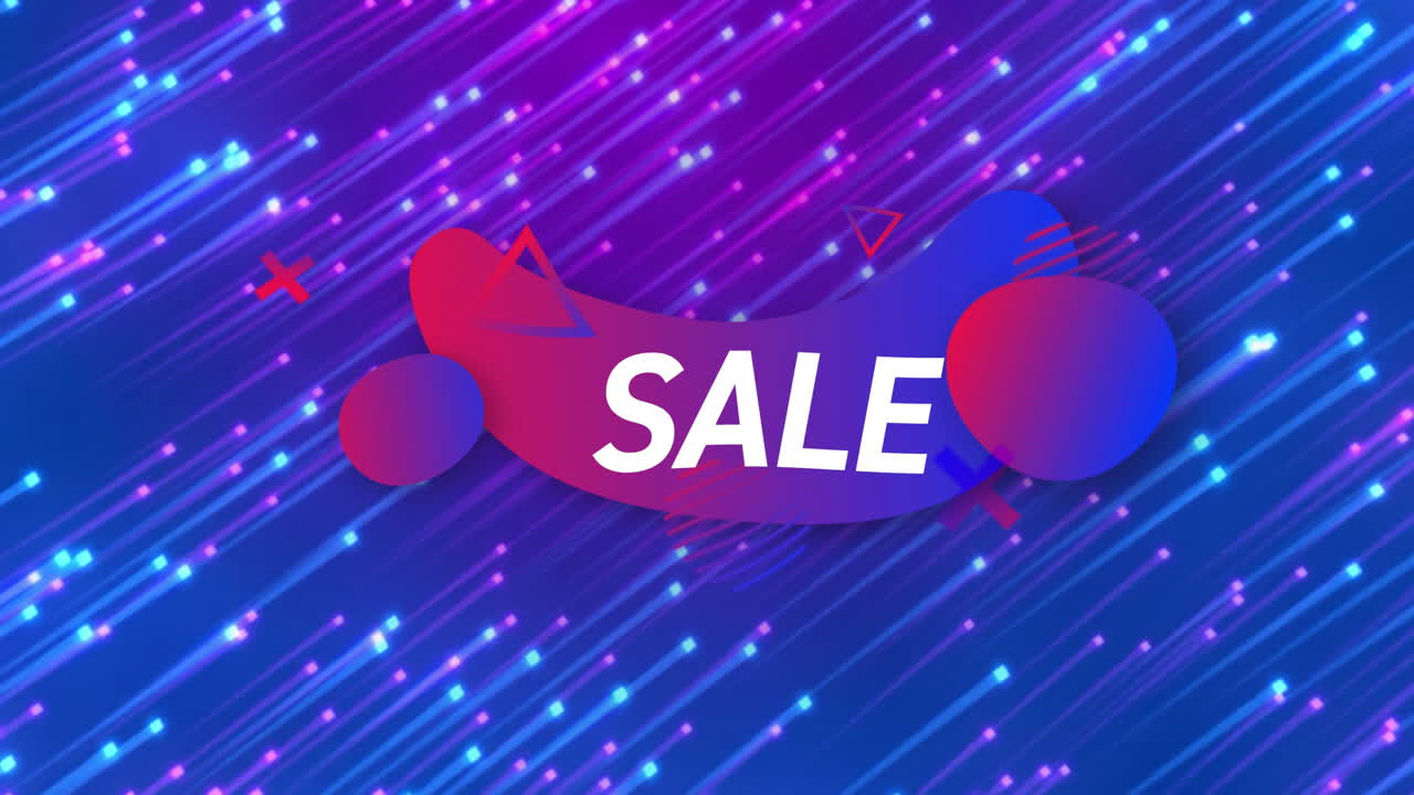 다이내한 빛 줄무와 함께 다채로운 추상적인 배경 위에 판매 텍스트 애니메이션