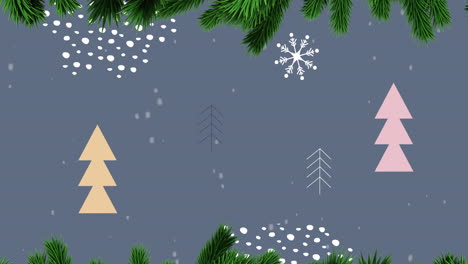 animación de ramas de abeto sobre el patrón del árbol de navidad