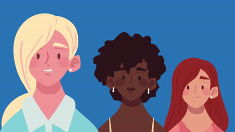 three interracial girls characters animation