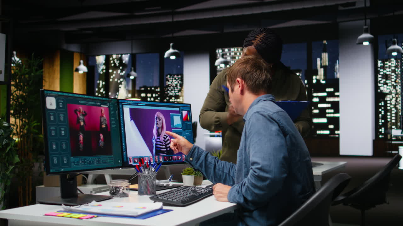 Two graphic editors using AI and software for color retouching