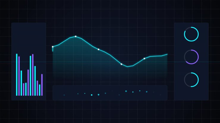 Digital Data Dashboard with Animated Line Graph and Bar Charts