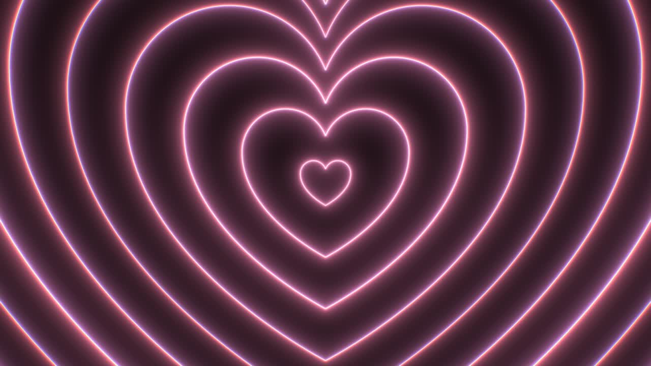 아름다운 분홍색 심장 윤 모양 네온 빛나는 움직이는 빠른 터널 - 4k 원활한 vj 루프 모션 배경 애니메이션