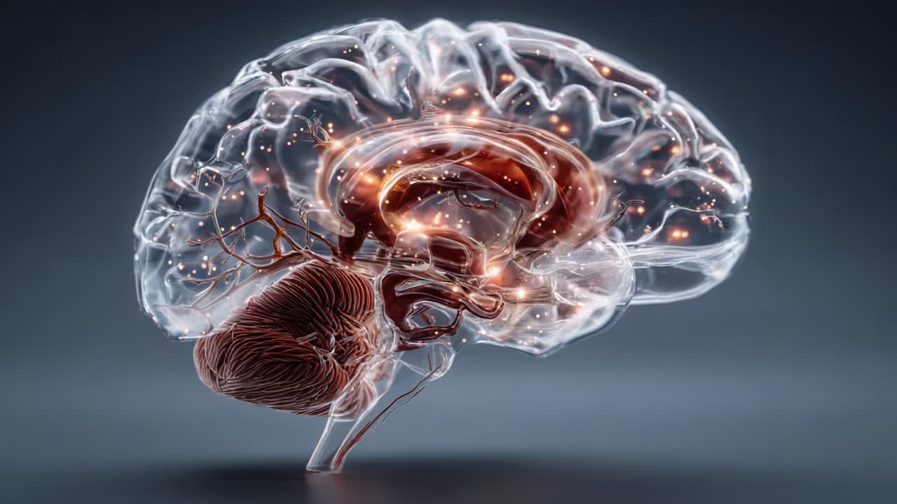 A Stunning Visual Representation of the Brain, Showcasing Intricate Networks with Glowing Elements and Detailed Anatomy in a Captivating 3D Render