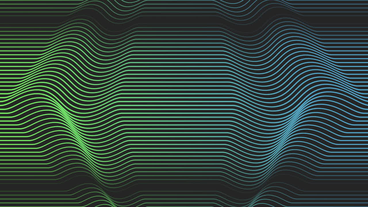hipnotizante baile de olas verdes y azules sobre un fondo negro