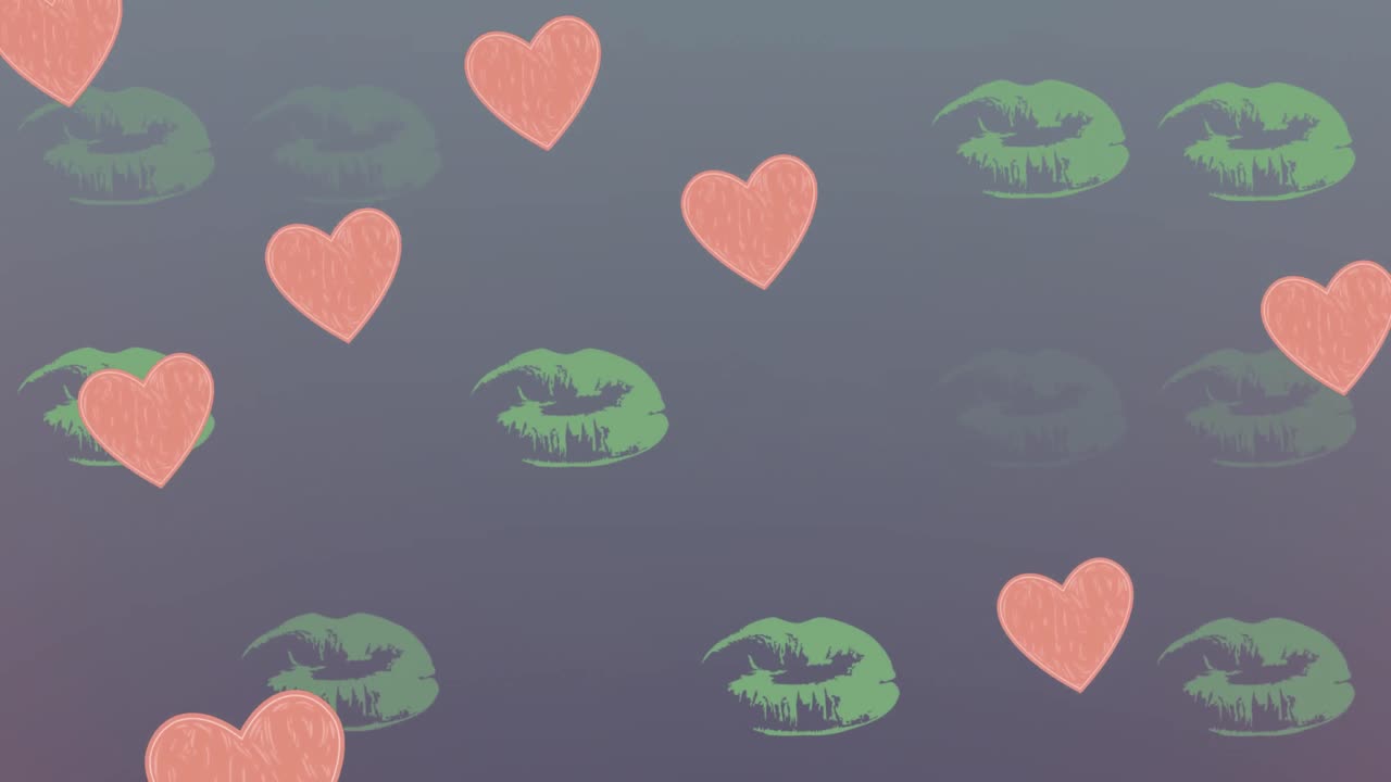 анимация губ и сердец на розовом фоне