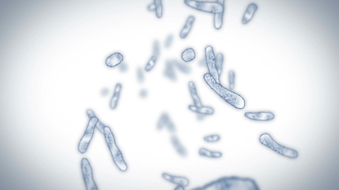 virus de célula en forma lineal. virus patógenos que causan infección. animación en bucle de virus humanos. microorganismo bacteriano. brote de enfermedad viral.