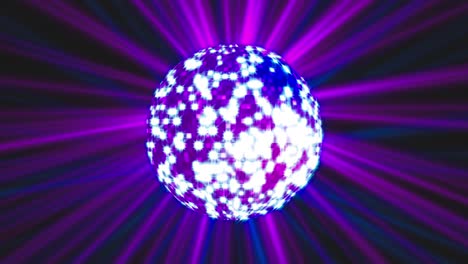 neon blue background with rotating sparkling disco ball and laser ray of light. seamless loop 4k