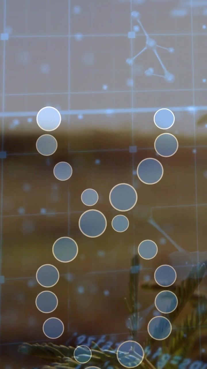 Vertikal video: Ramme 1 starter med en 8-talsformet søjle, der looper og pulserer, viser stilke, gitter, stjerner og statisk tekst.