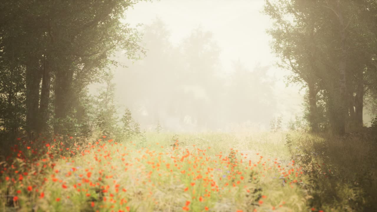 Clearing in the forest in sunny summer morning