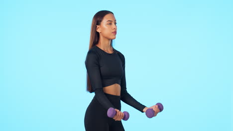 Woman,-fitness-and-weightlifting-dumbbells