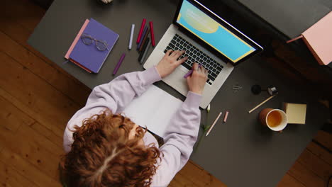 woman making business presentation on laptop at office workplace