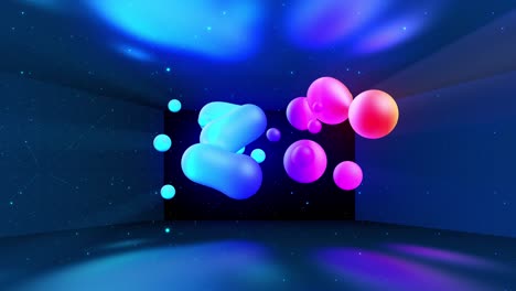 spheres merge like liquid drops or metaballs move in-air smoothly, like underwater. abstract liquid gradient of colors on beautiful 3d spherical forms, multi-colored glow, scattering light inside. 28