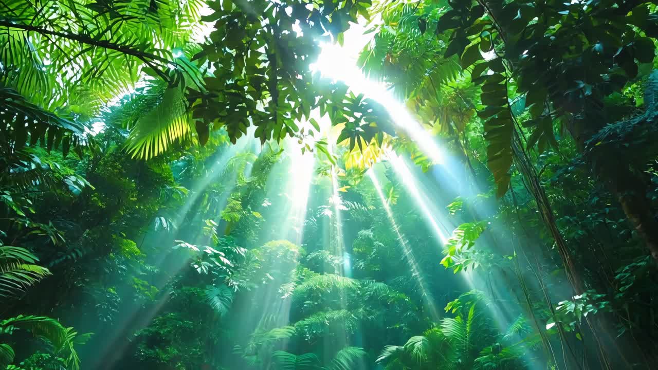 많은 식물 과 나무 로 가득 찬 푸른 숲