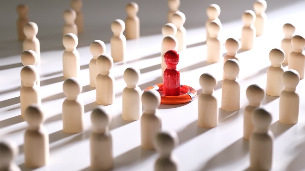 Wooden figures with lifebuoy