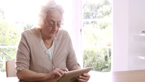 mujer de edad avanzada que usa tabletas