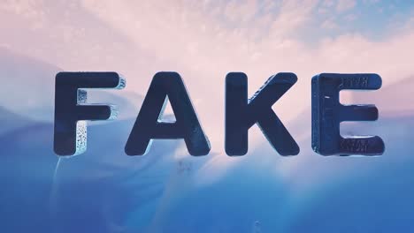 3d rendered text "fake" against a sky background