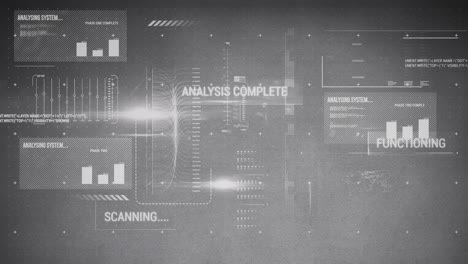 animación del procesamiento de datos y las estadísticas en fondo gris