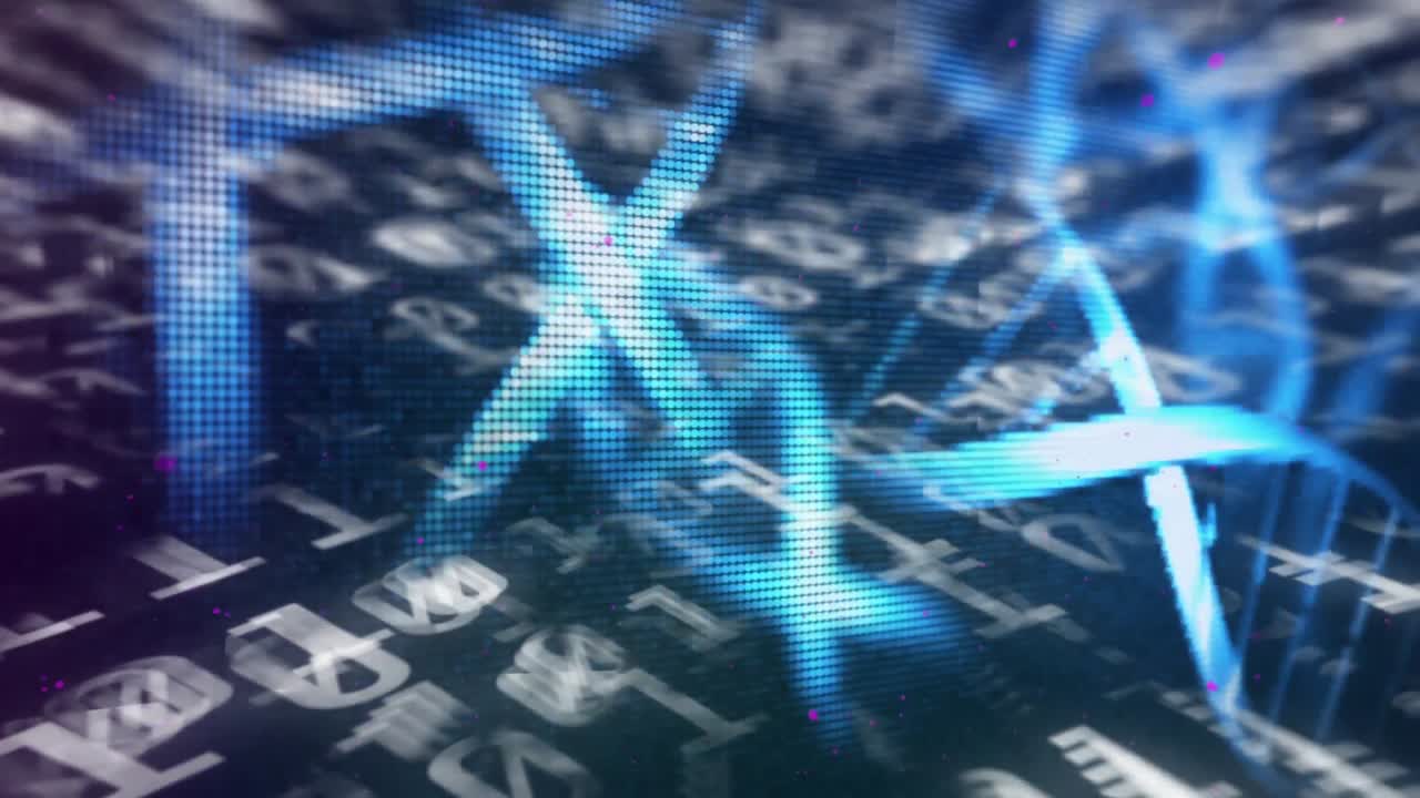 검은색 배경에 있는 데이터 처리 및 dna 균종의 애니메이션